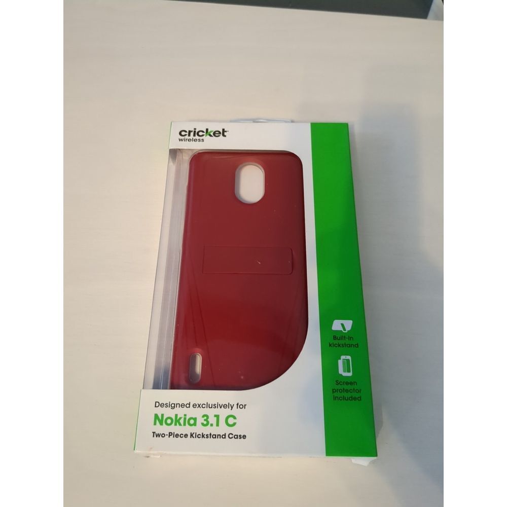 Nokia 3.1 Plus Cricket Built In Kickstand Screen Saver Included Red Case